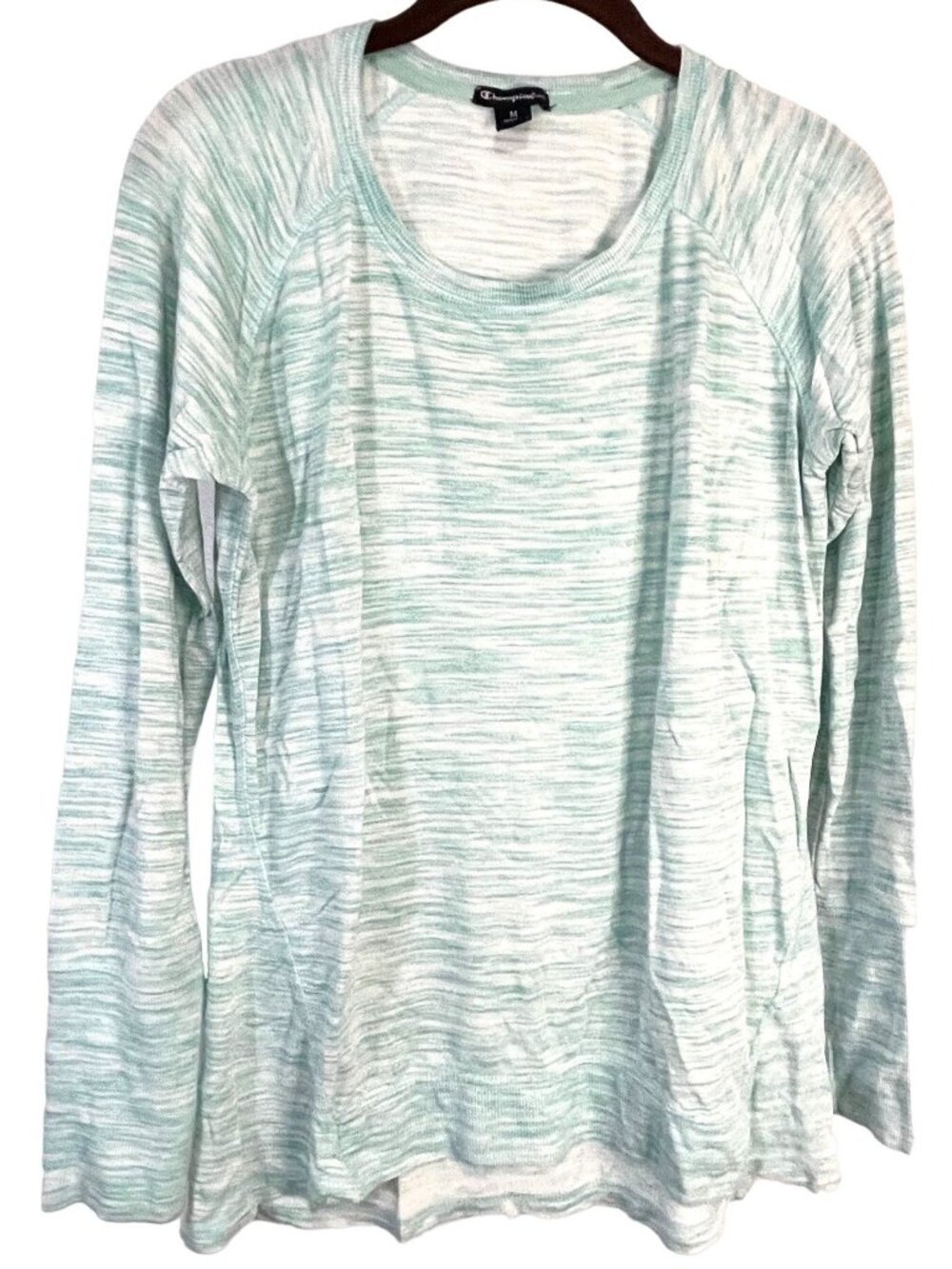 Champion Elite long sleeve T-shirt size Medium green white stripes high low READ